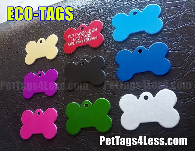 Colorful engraved aluminum bone-shaped pet ID tags